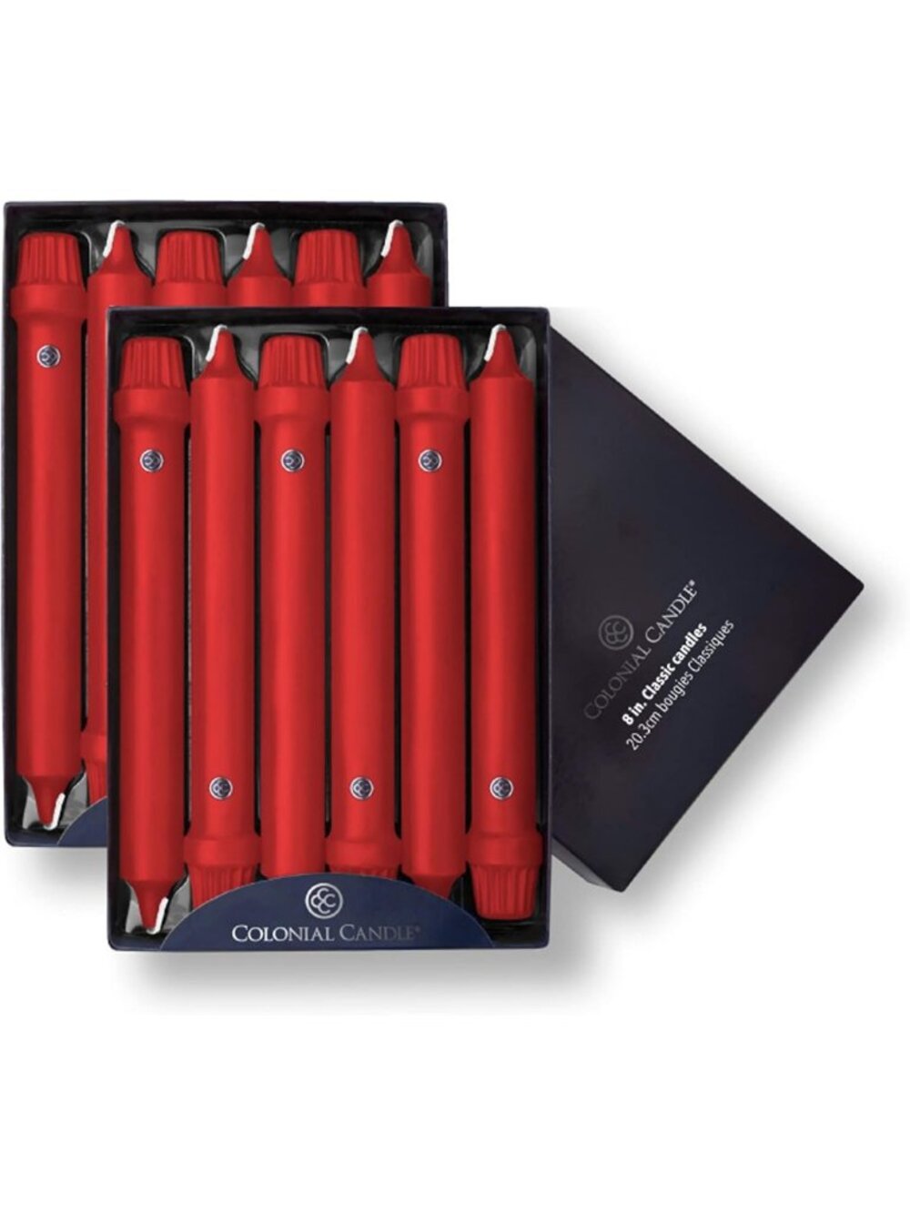 Classic Red Unscented Taper Candles, 8 Inch, Pack of 12 - Long Lasting Burn Time